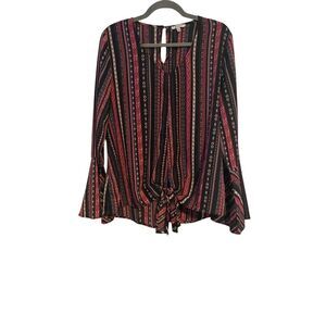 Jodifl Womens Boho Top Tie Front Size L Floral Peasant Dark Cottage Hippie